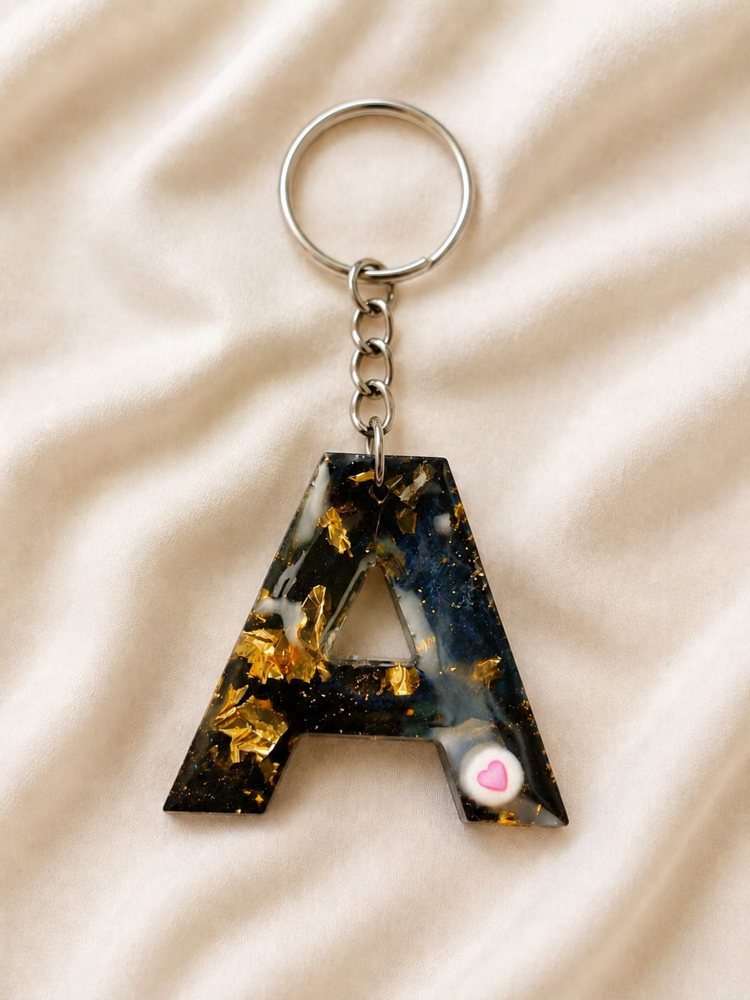 Heart Confetti Initial handmade resin keychain
