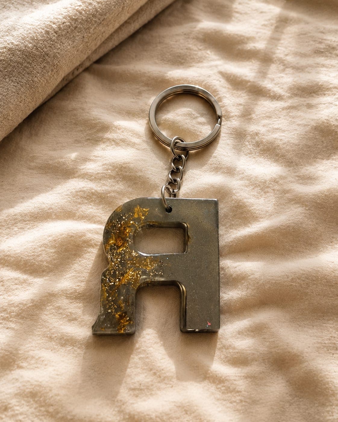 Smoke & Gold Initial handmade resin keychain