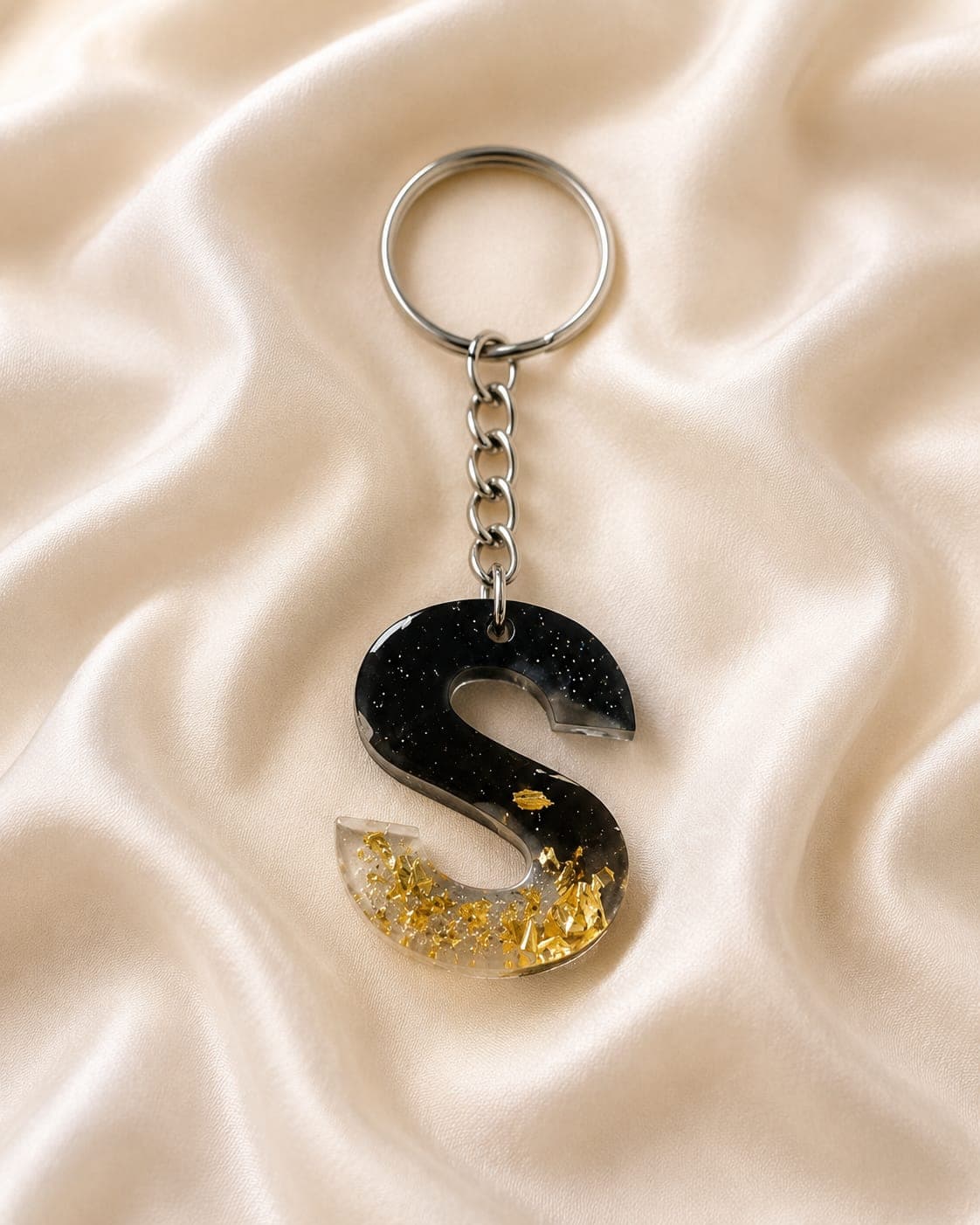 Midnight Gold Initial handmade resin keychain