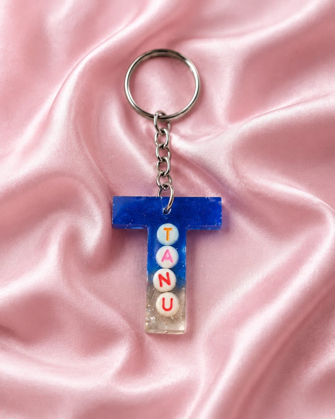 Tanu Blue Name Tag handmade resin keychain